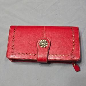 Lavemi Women's Large Red with Flower Medallion Leather Wallet